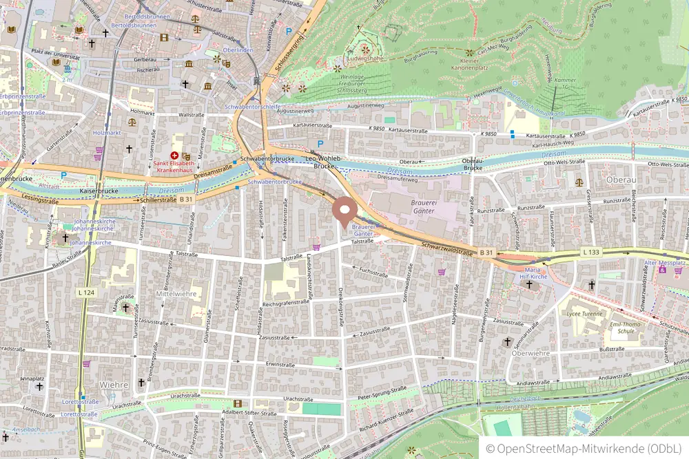 Kartenausschnitt: Praxis Janina Schratt, Dreikönigstraße 5, 79102 Freiburg (OpenStreetMap)