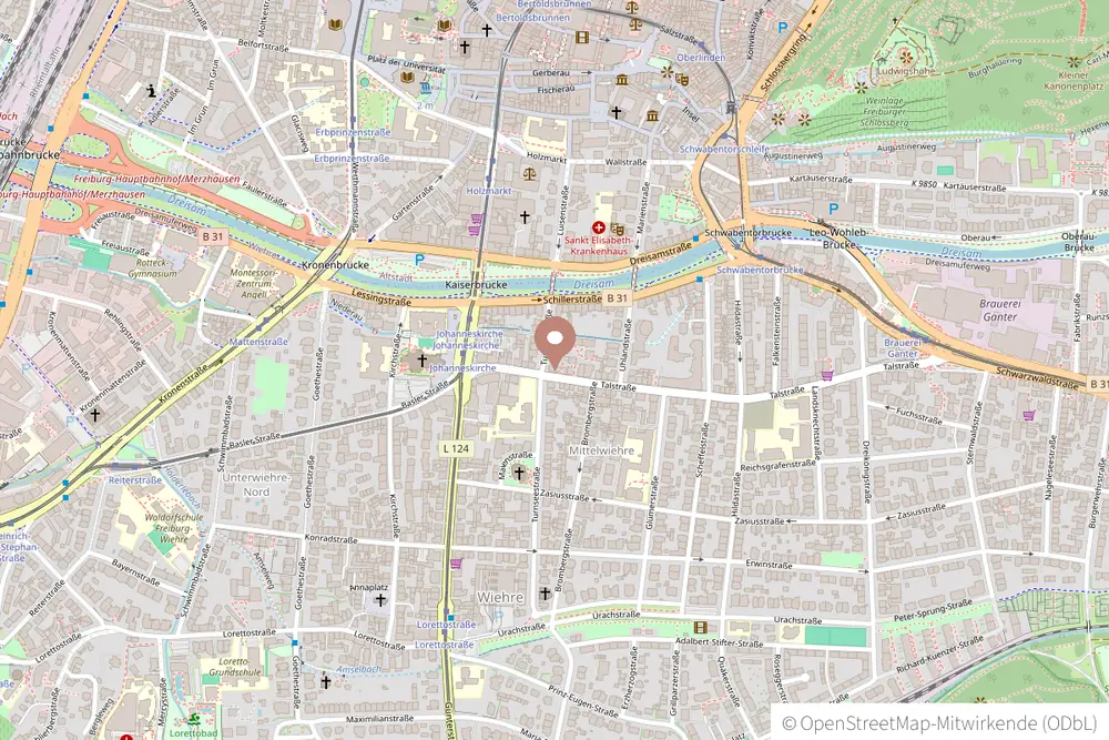 Kartenausschnitt: Praxis Kathrin Majer, Talstraße 9, 79102 Freiburg (OpenStreetMap)